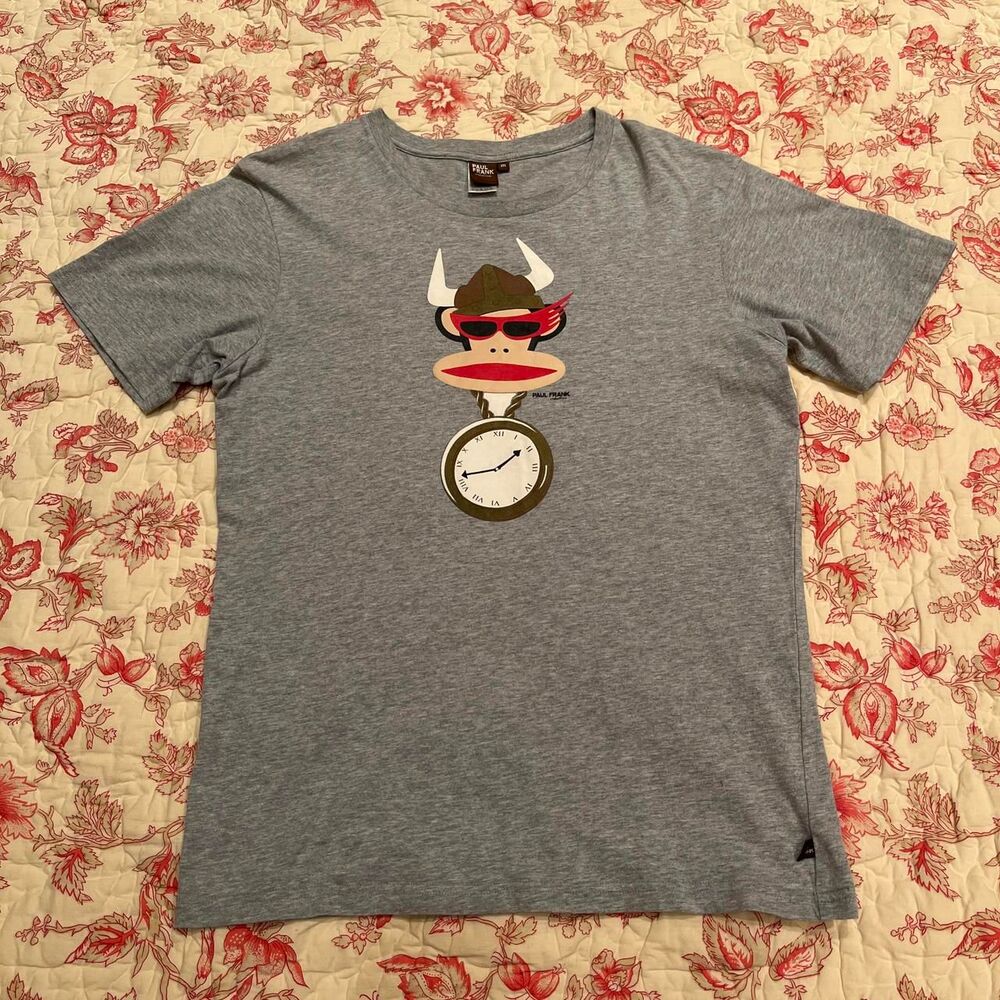 Rare Y2K Paul Frank Viking Helmet Julius The Monkey Grey T Shirt!